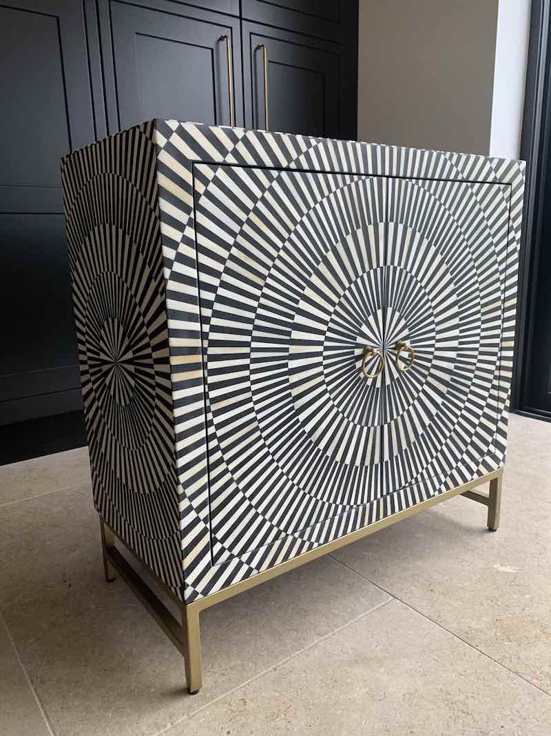 bone inlay black and white cabinet