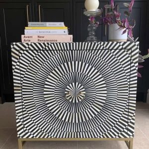 bone inlay black and white cabinet