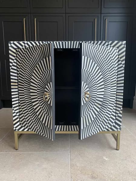 bone inlay black and white cabinet
