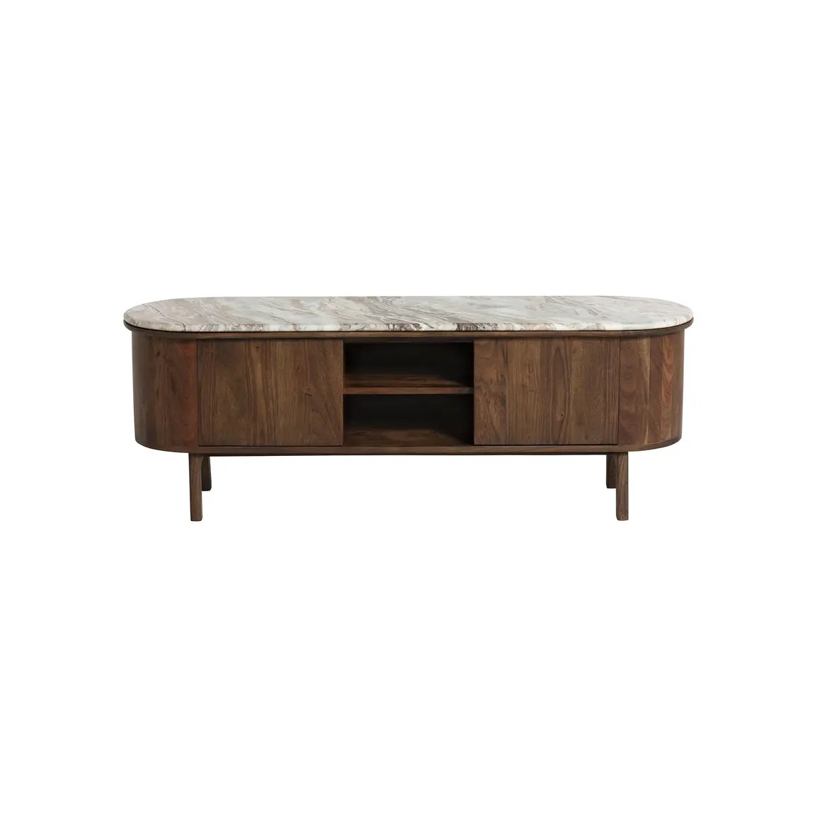 marble and acacia wood media cabinet