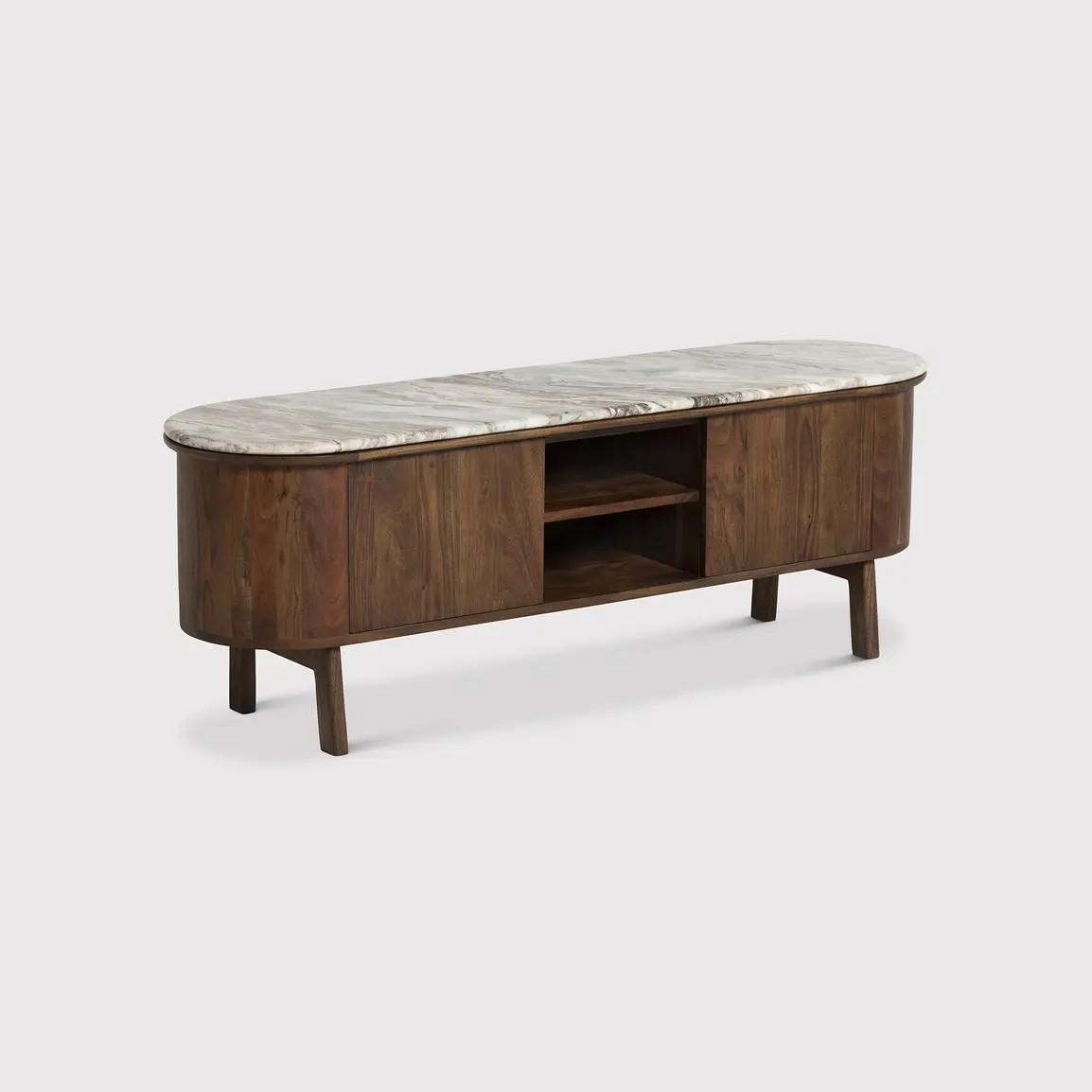 marble and acacia wood media cabinet