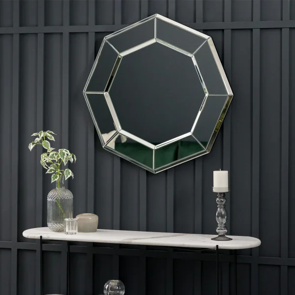 bevelled octagonal glass wall mirror