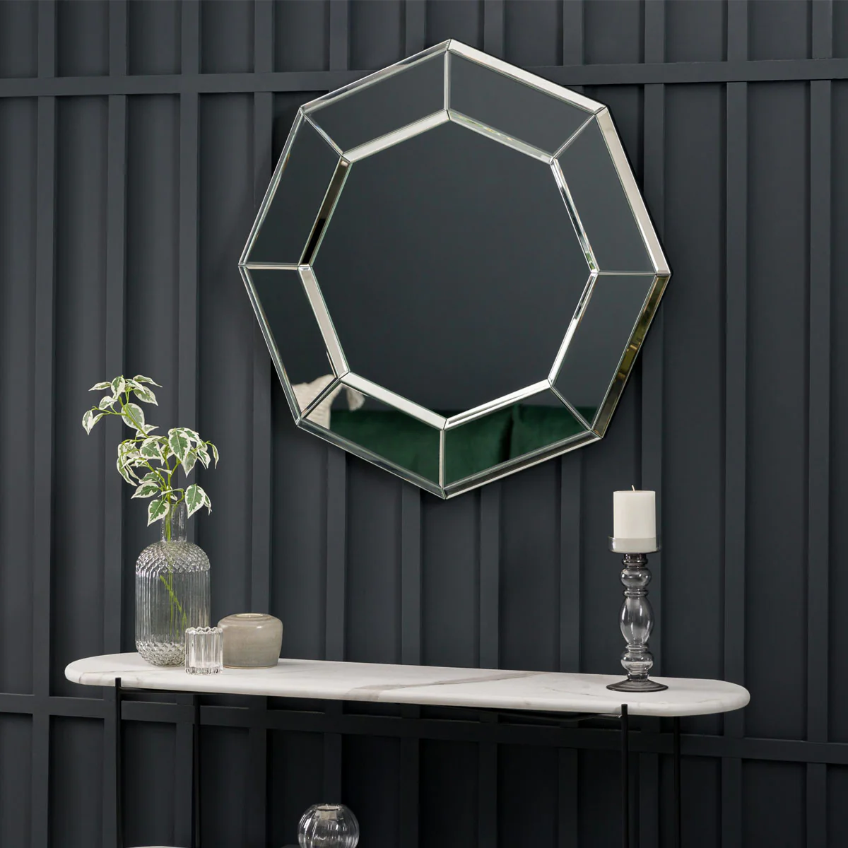 bevelled octagonal glass wall mirror