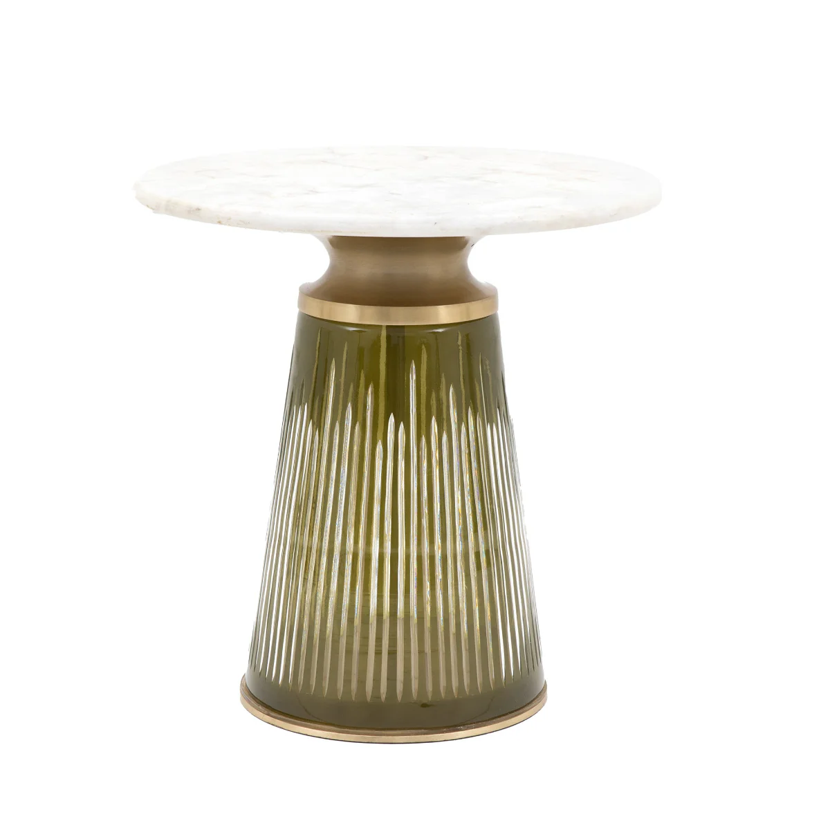 green and white glass and marble side table