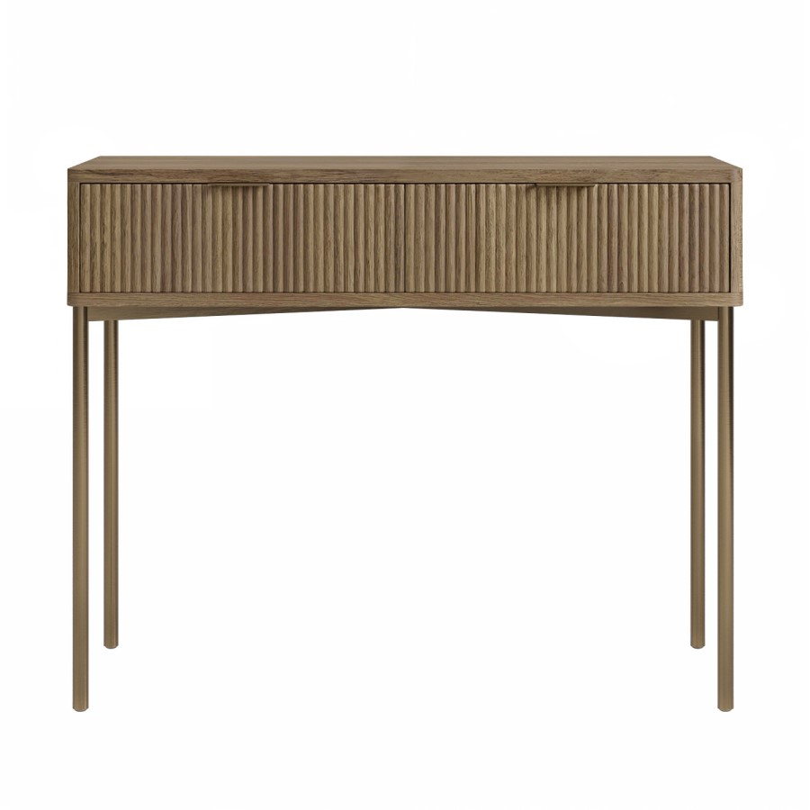 wood-effect dressing table with gold-tone legs