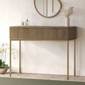 wood-effect dressing table with gold-tone legs