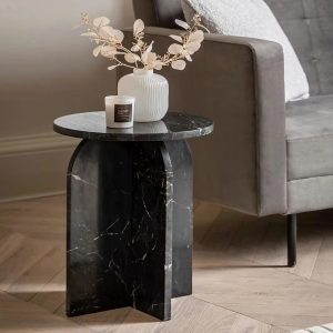 solid black marble side table