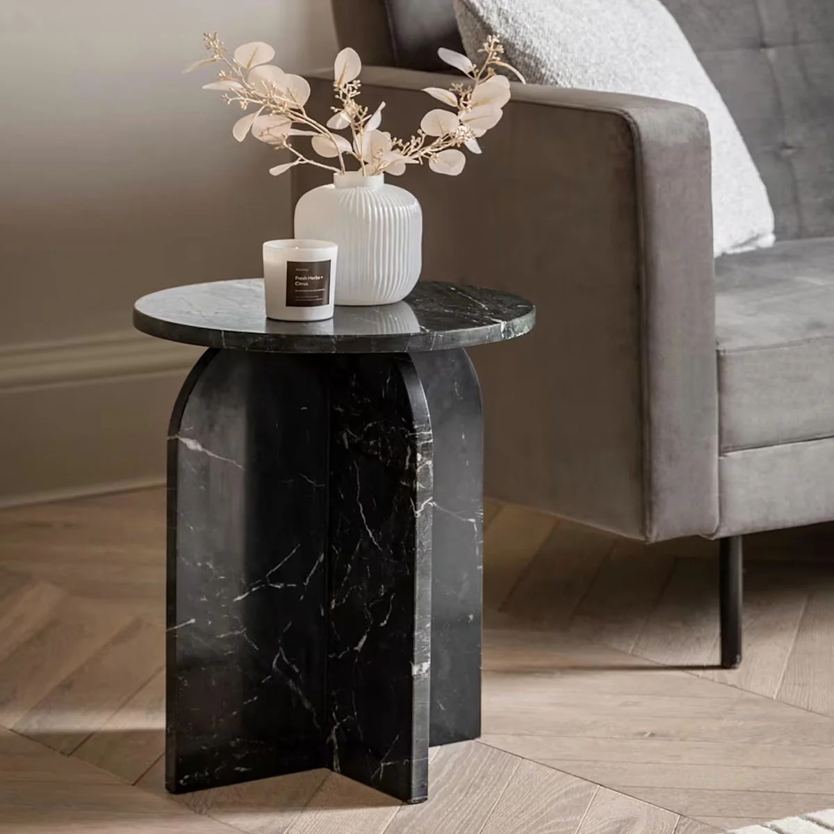 solid black marble side table