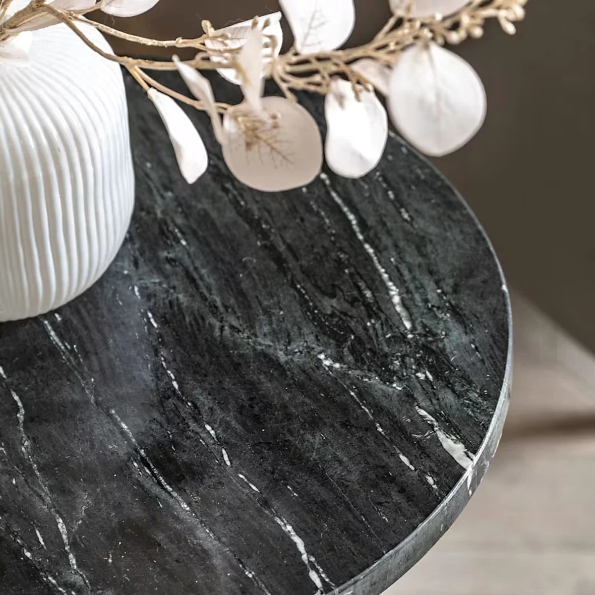 solid black marble side table