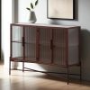 industrial sideboard with metal frame and fluted glass. 4 doors. 2 shelves.