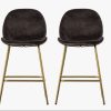 Pair of black velvet bar stools with brass legs