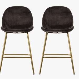 Pair of black velvet bar stools with brass legs