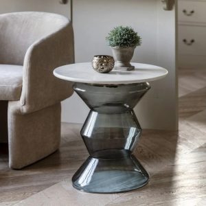 grey smoked glass and marble side table