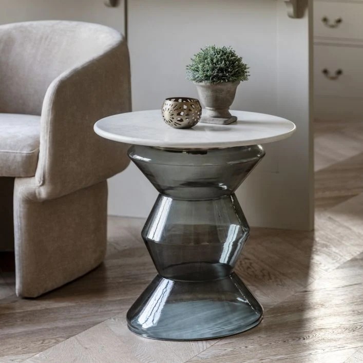 grey smoked glass and marble side table