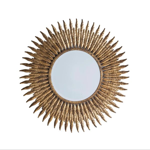 Ornate wall hanging mirror with aged gold finish