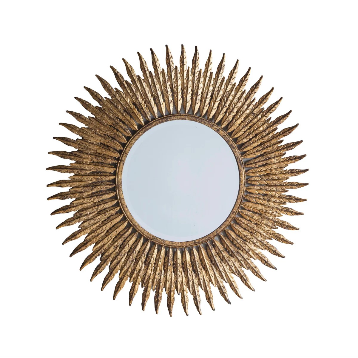 Ornate wall hanging mirror with aged gold finish
