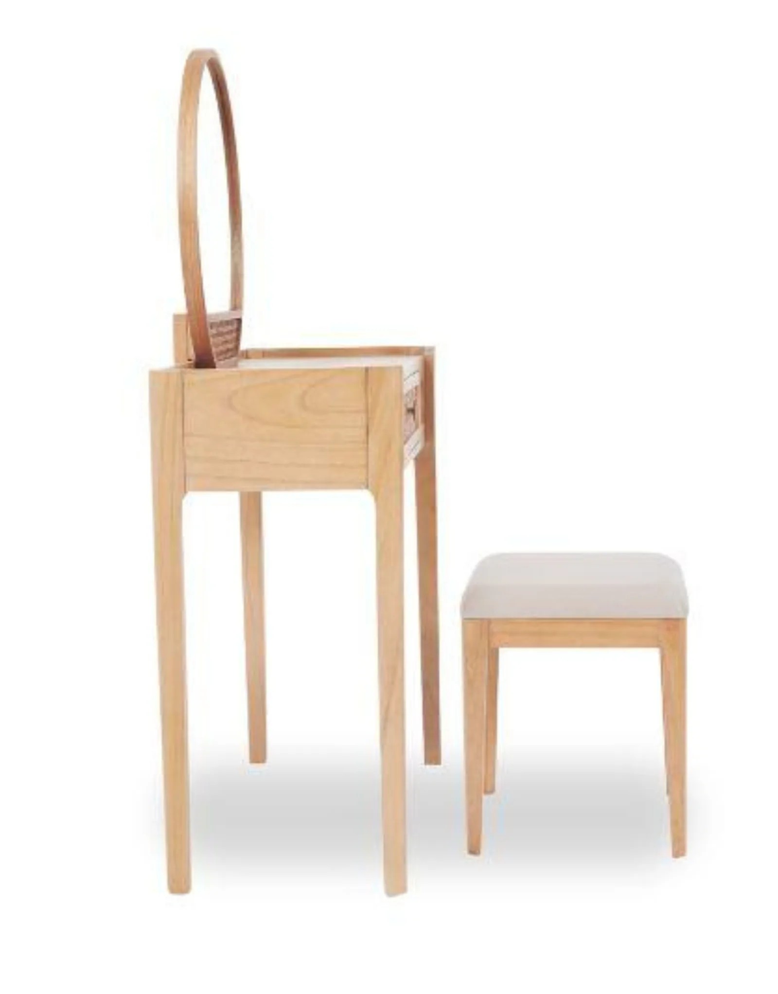Wood and Rattan Dressing Table, Mirror and Stool