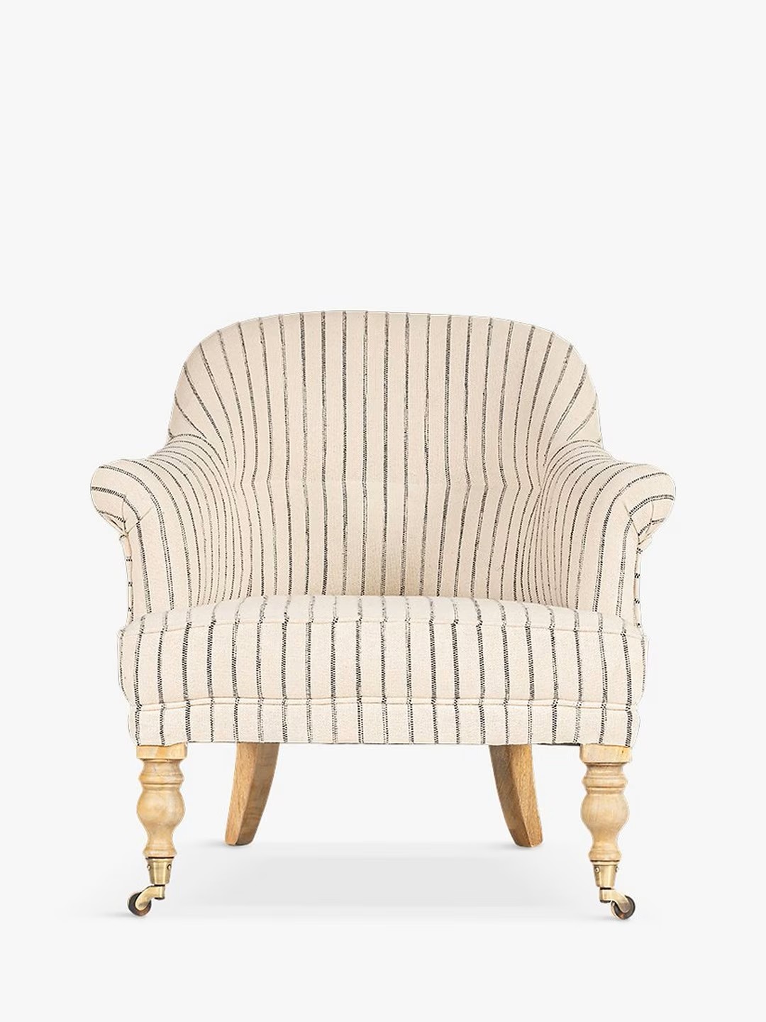 Nkuku grey linen armchair with turned mango wood legs