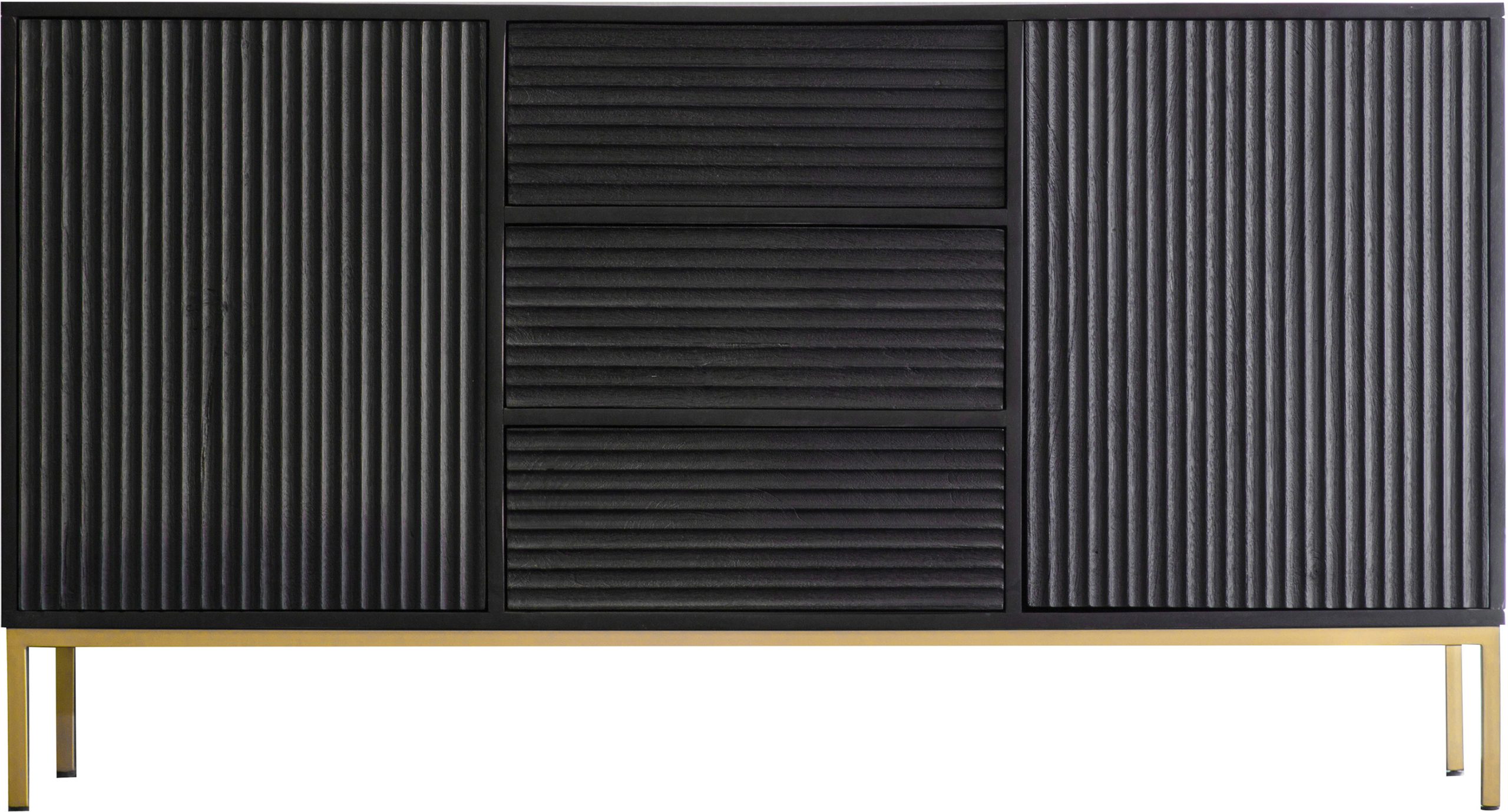 Gallery Direct Black Brass Weaving Cabinet_1 Black and brass sideboard. Two doors, three drawers