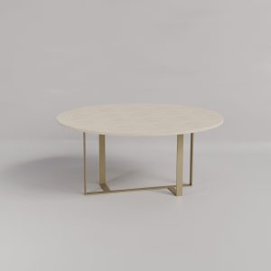 Maple wood and gold brass dining table. Seats 4-6.